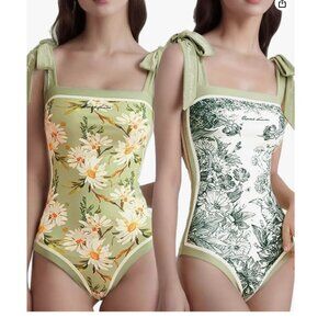Floral Reversible Vintage One Piece Swimsuit Women Bathing Suit